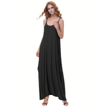 Kate Kasin Womens Casual Loose Spaghetti Straps Schwarz Boho Harem Kleid KK000712-1